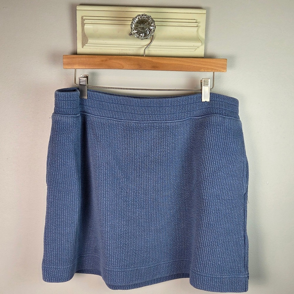 Aerie Waffle Knit Skirt Women XL Blue Mini Elastic Waist Pockets Casual